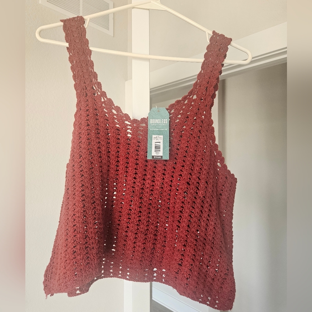 Women's Crochet Knit Sweater - Rust